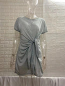 Women's Short Sleeve Asymmetrical Lace Up Dress