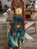 Women's Long Spaghetti Strap Tribal Pattern Dress