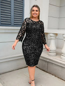 Women's Plus Size Lace Sequin Mesh Sleeve Bodycon Dress