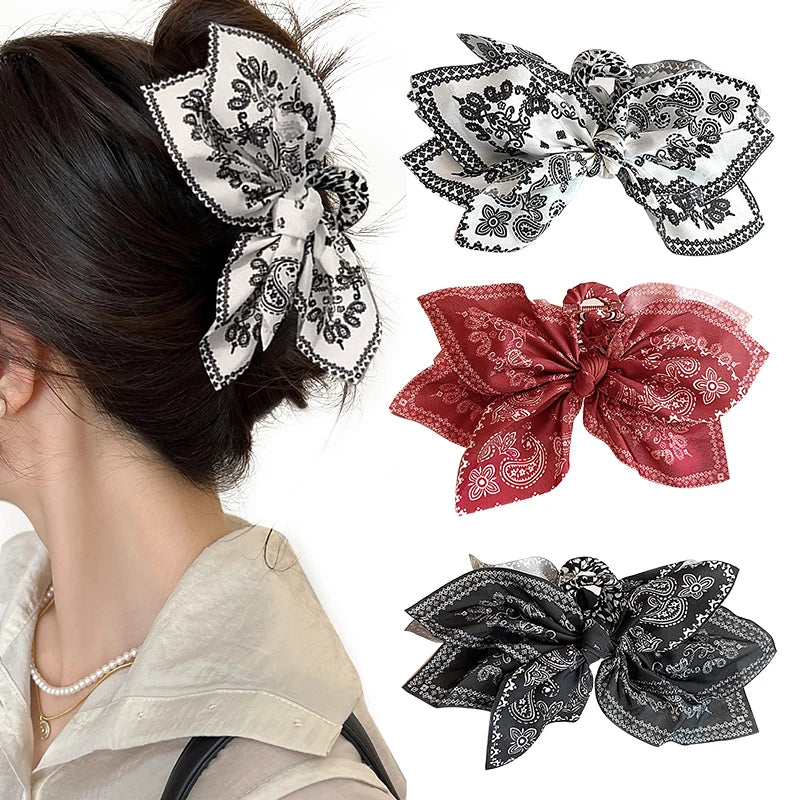 Cotton Cashew Flowers Printing Butterfly Hair Clips