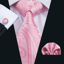 Peach Pink Wedding Ties For Men Exquisite Paisley Silk Pocket Square Cufflink Sets Fashion Woven Suit Necktie Groom Barry.Wang