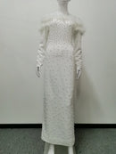 Women's Long White Pearls Dress