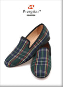 Piergitar 2023 New Red And Green Classic Scottish Plaid Men's Loafers For Party Handmade Slip-On Moccasins Leather Insole
