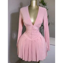 Women's Mini dress Spring/summer Ruched Lantern Sleeve Button A Line Short Skirt