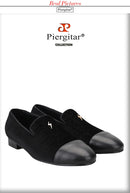 Piergitar 2022 New Summer Style Mulberry Silk Velvet Stitching Leather Slip-On Men's Loafers With Lightning Buckle For Wedding