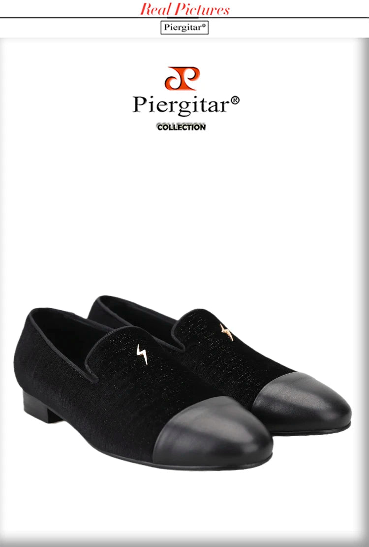 Piergitar 2022 New Summer Style Mulberry Silk Velvet Stitching Leather Slip-On Men's Loafers With Lightning Buckle For Wedding