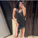 Sexy Sling Dress Women V Neck Hollow Out Backless Patchwork Lace