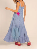Imcute Women Cute Embroidered Maxi Dress Beach Dress Summer Boho Ruffle Long Dress Spaghetti Strap Flowy Maxi Dress