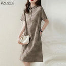 ZANZEA Women Plaid Long Shirt Dress 2024 Summer Short Sleeve Midi Dress Fashion Office Lapel Neck Robe Casual Loose Lady Vestido