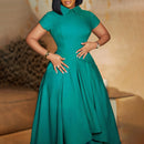 Women's Pleated Short Sleeves length Gown