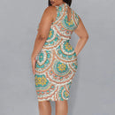 High-Neck Boho Floral Women's Bodycon Mini Dress 2025 New Arrival Summer Dress XL-6XL