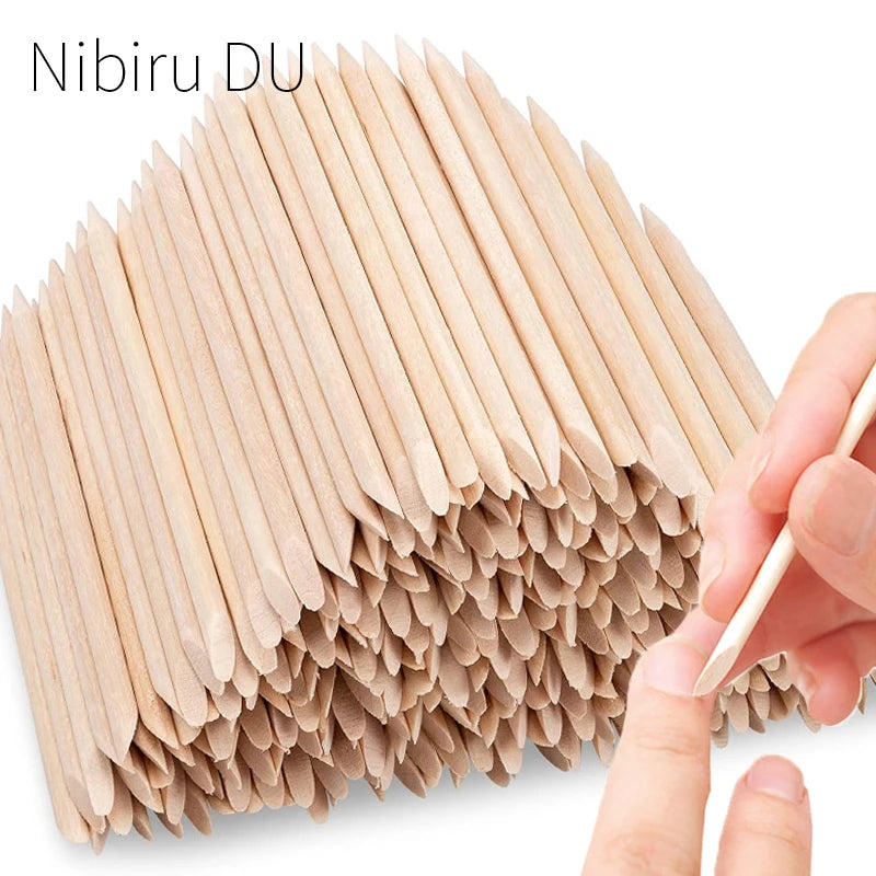 100/50Pcs Orange Wood Nail Sticks