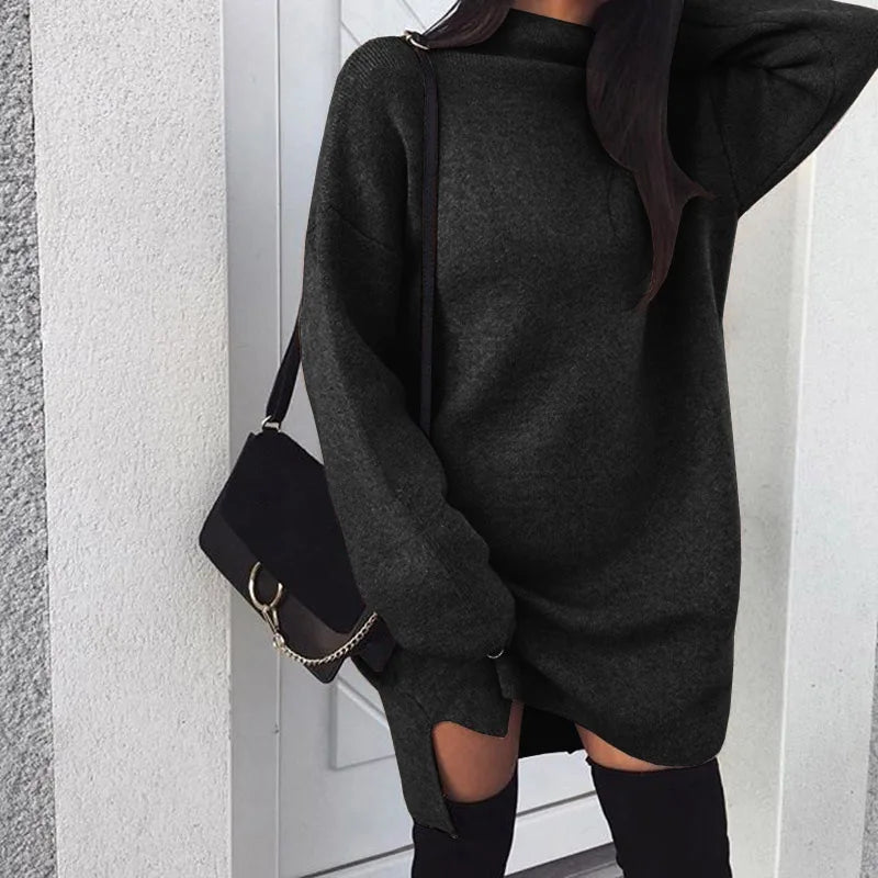 Women's Oversized Turtleneck Asymmetrical Pullover Dress