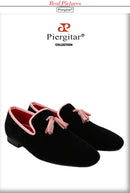 Piergitar 2023 Classic Black Velvet Slip-On Slippers Shoes Handmade Pink Suede Men's Loafers For Party And Wedding Plus Size