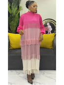 Women's Pleated Puff Sleeve Tassel Dress