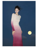 Tie-Dye Gradient Spring/Autumn Dress with Exquisite Back Cutout and Elegant Long Skirt
