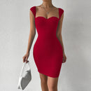 Sweetheart Neck Bodycon Dress, Party Wear Solid Sleeveless Dress, Women's Clothing