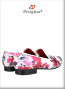 Piergitar White Color Fabric Of China Oil Painting Style Men's Loafers For Fashion Party And Wedding Handmade Slip-On Flats
