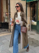 TRAF Women's Fashion Long Trench Coat Retro Loose Single-breasted Coat Autumn and Winter Lapel High Street Temperament Coat