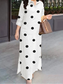 Polka Dot Plus Size Summer Sundress  Neck 3/4 Sleeve Baggy