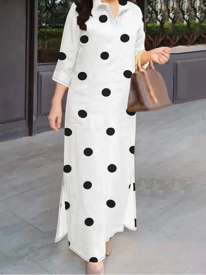 Polka Dot Plus Size Summer Sundress  Neck 3/4 Sleeve Baggy