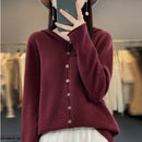 First Line 100% Merino Wool Knitted Cardigan Women's Autumn And Winter Hoodie Loose Sweater Fashionable Versatile Coat Top YC014