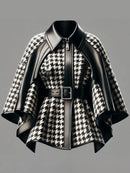 Houndstooth Pattern Women'S Jacket Asymmetrical Cape Sleeves Fashionable Harajuku Street Style Zipper Loose Jacket