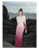 Tie-Dye Gradient Spring/Autumn Dress with Exquisite Back Cutout and Elegant Long Skirt