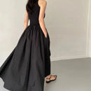 Simple Elegant Long Black Dresses For Woman Round Neck Sleeveless Low Waist