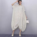 New 2025 Summer Woman Short-Sleeve Black Striped Shirt Dress Loose Fit Chic Big Size Casual Holiday Irregular Large Robe JKXD017