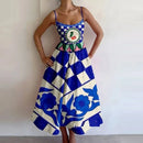 Women's Party Dresses with Sleeveless Low Cut A-line Dresses and Spaghetti Straps in Trendy Prints
