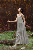 Cotton Linen Long Spaghetti Strap Dress