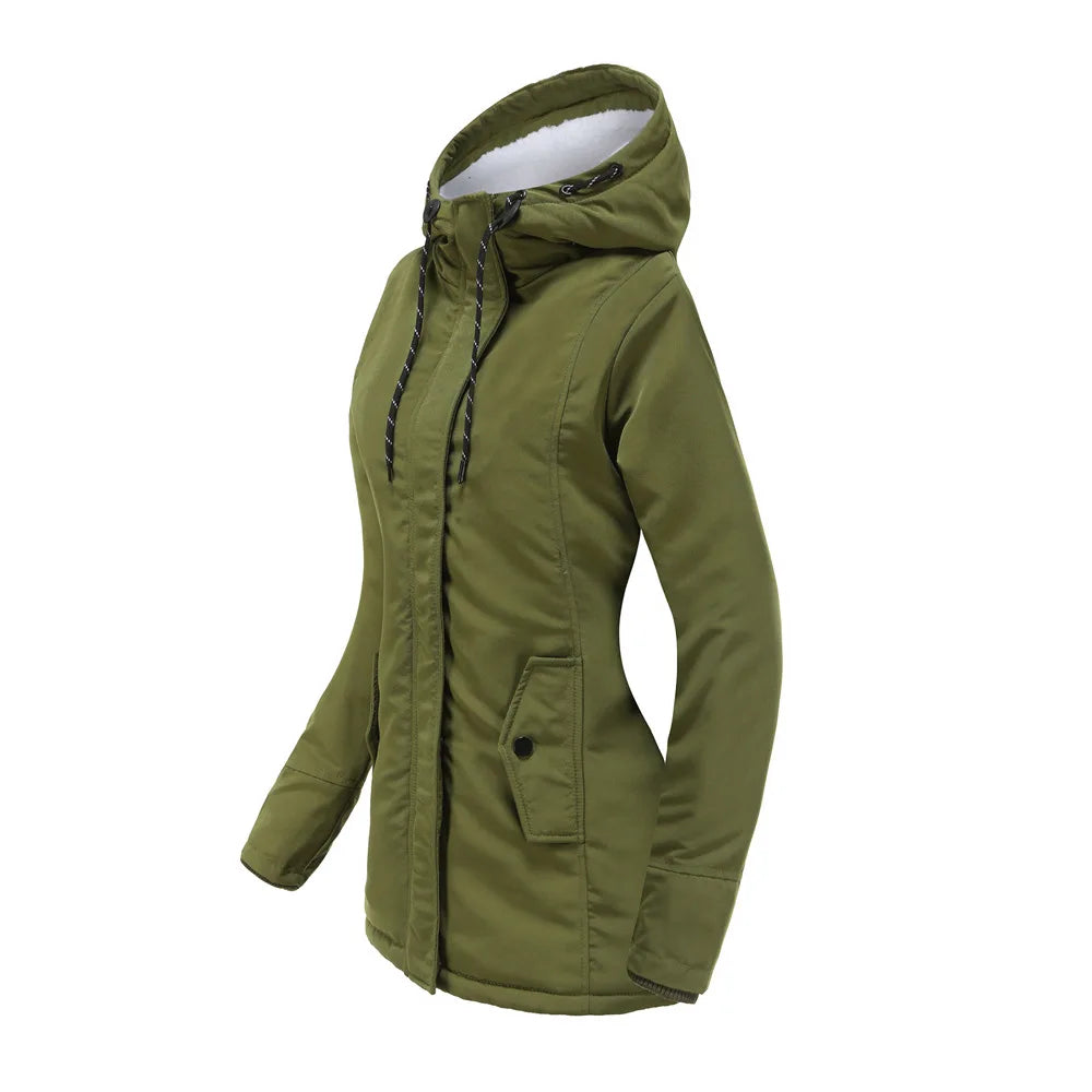 Women's Warm Hooded Parkas, Thick Plush Coats, Female Mid-Long Cotton Jacket, Winter Outwear, Big Size, S-5XL