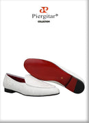 Piergitar 2022 New Black And White Color Three-Dimensional Thread Flower Silk Men's Loafers Handmade Moccasin For Party/Wedding