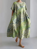 2024 Women's New Round Neck Long Casual Summer Dress Large Size Fresh Print