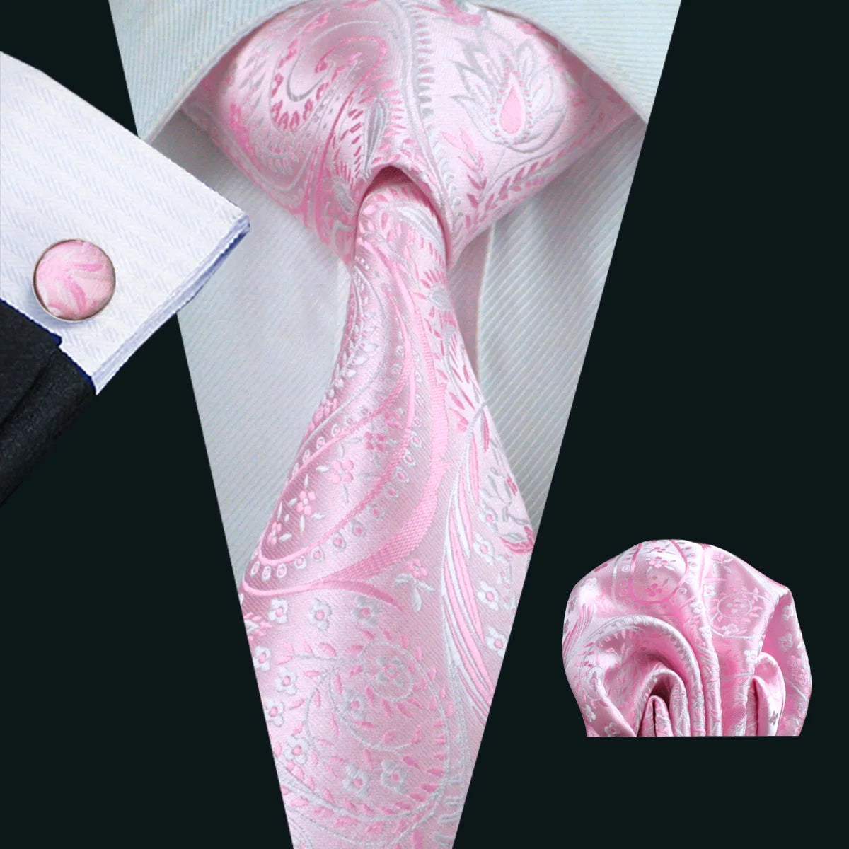 Peach Pink Wedding Ties For Men Exquisite Paisley Silk Pocket Square Cufflink Sets Fashion Woven Suit Necktie Groom Barry.Wang