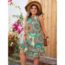 Women's Plus Size Sleeveless Ruffle Print Dress