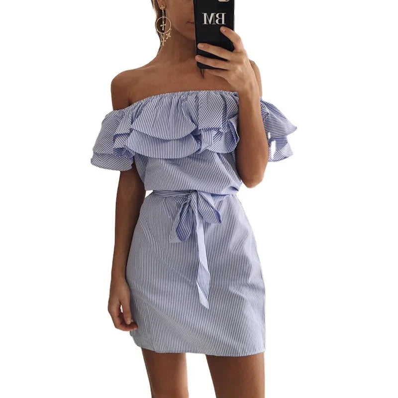 Women's Off Shoulders Ruffled Sleeves Dress