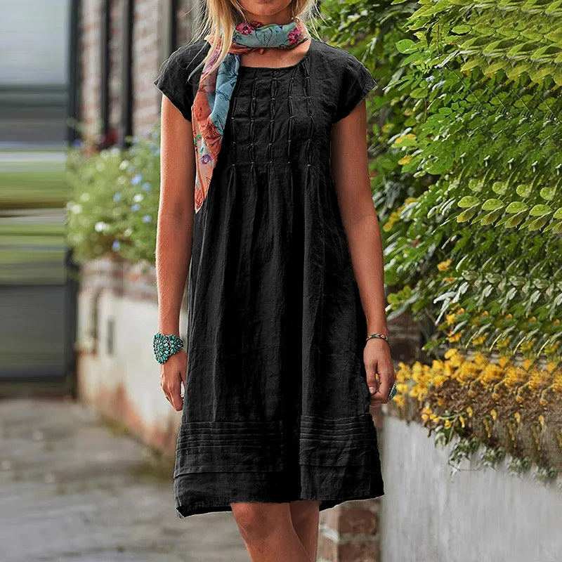 Women’s Summer Dress Casual Solid Short Sleeve Party Robe S-5XXX