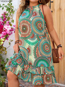Women's Plus Size Sleeveless Ruffle Print Dress
