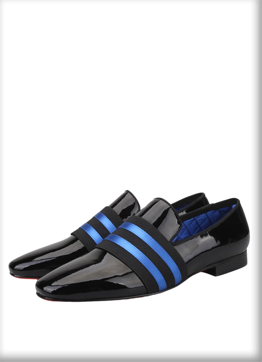 Men's Patent Leather Slip-On Shoes with Patchwork Colour Crossband Comfortable Wear for Fashion Party