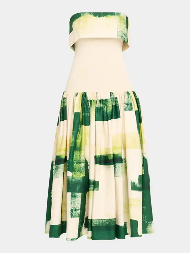 Women's Strapless Open Back Patchwork Long Dress