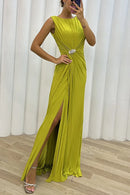 Women Sexy Dress New Sleeveless Solid Party Slim Empire Split Female Elegant Round Neck Fashion Long Clothing