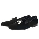 Black Velvet Men's Loafers with Clear Crystal Tassels, Handmade Man Moccasins for Party and Banquet Plus Size