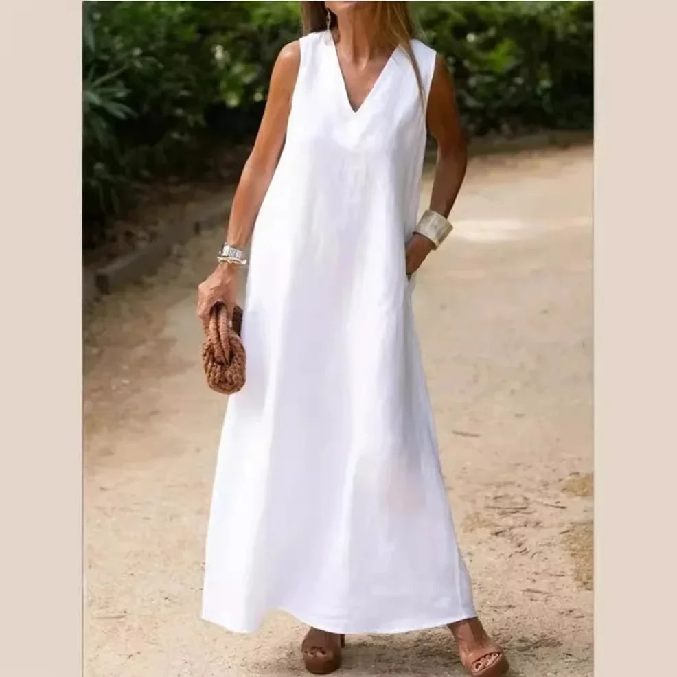 Women's Sleeveless Loose-fitting Spring Cotton Linen Dress