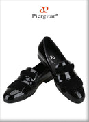 Piergitar New Style Handmade Patent Leather Shoes With Classical Brogue Printing And Suede Fringe Party/Wedding Men's Loafers