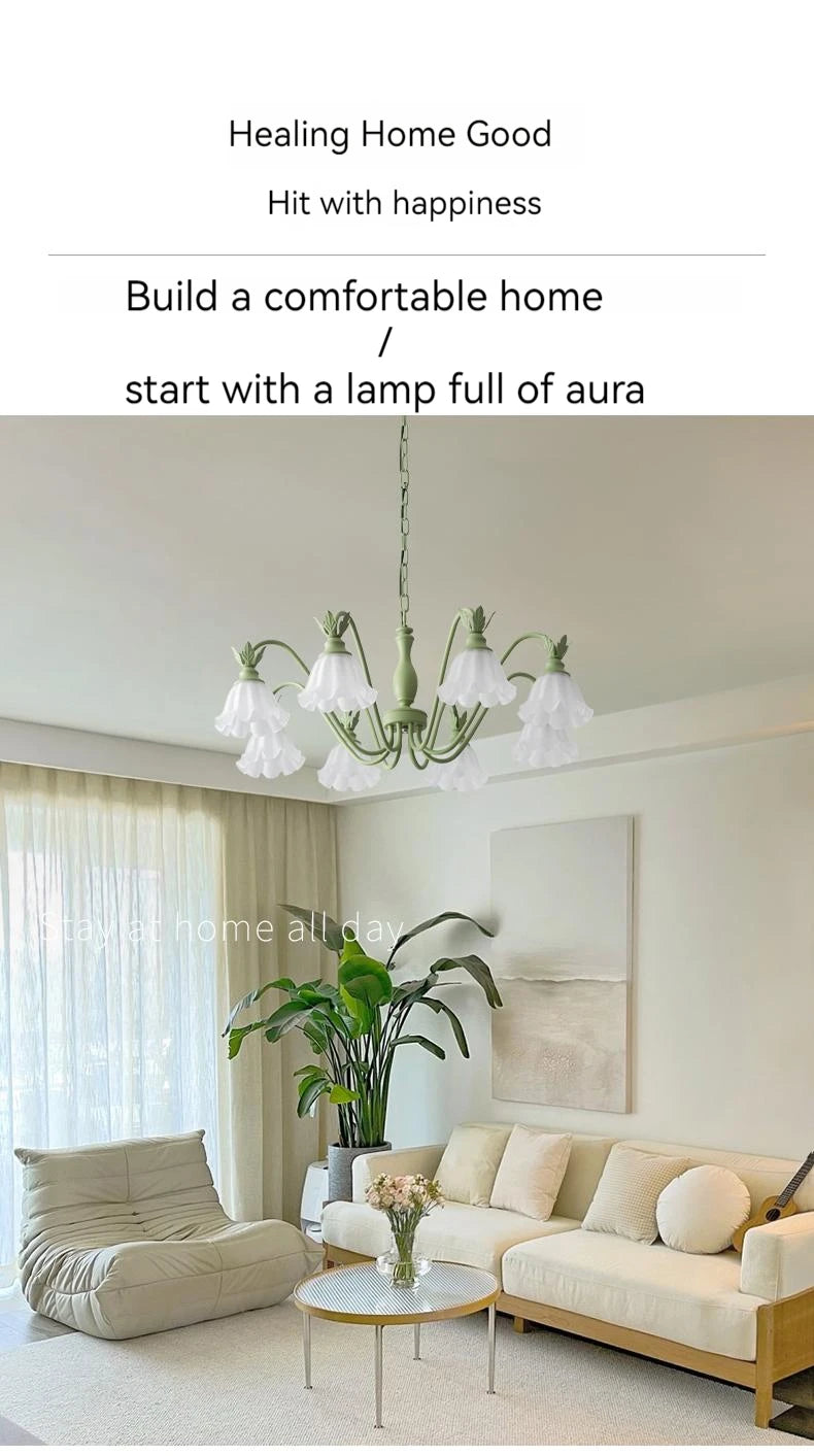 Green Pastoral Style Flower Pendel Chandelier