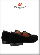 Piergitar BLack Velvet Men Moccasin With Gold Personality Letters Embroidery For Banquet And Party Handmade Slip-On Loafers