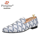 Piergitar 2022 High Grade Silk Fabric Men's Loafers For Party And Wedding Leather Insole Handmade Man Smoking Slippers Plus Size