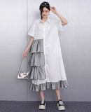 Ruffle Decoration New 2025 Summer Korean Style Woman Black Shirt Dress Loose Fit Chic Big Size Casual Holiday Dress Robe JKXD002